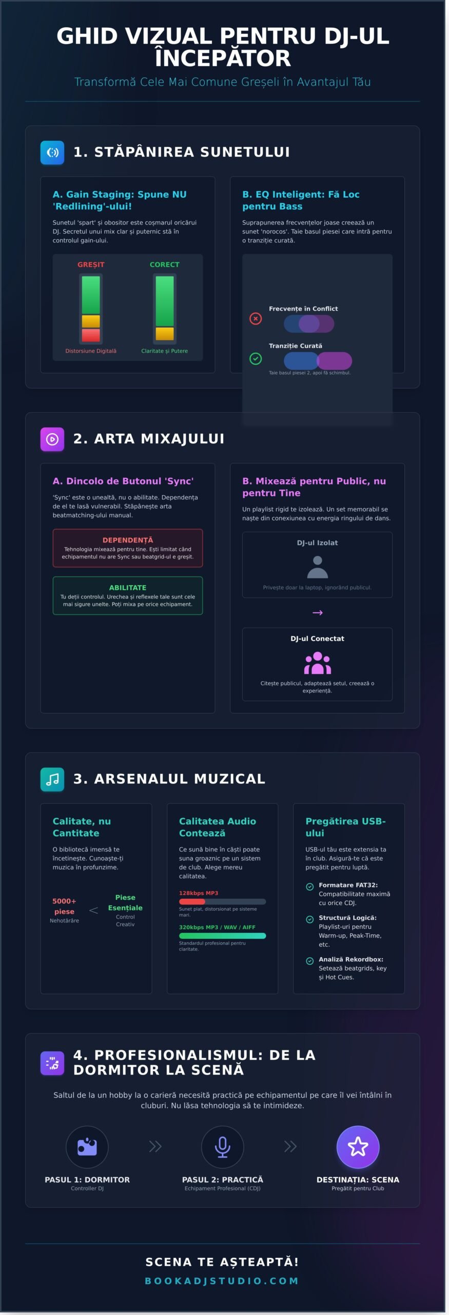 10 Greșeli de DJ Începători: Ghidul Tău pentru a Mixa ca un Pro în 2026 - Infographic