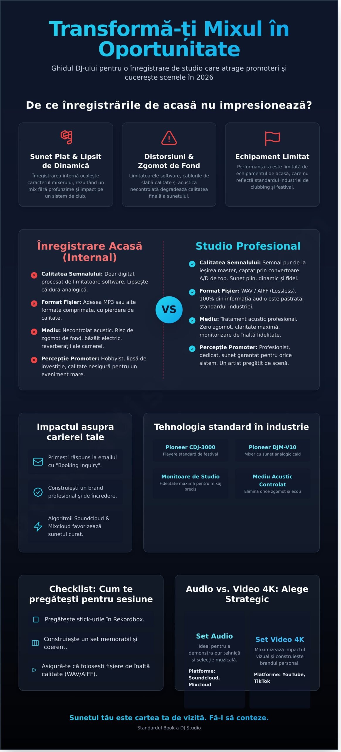 Înregistrare Audio Studio: Ghidul Complet pentru Seturi DJ Profesionale în 2026 - Infographic