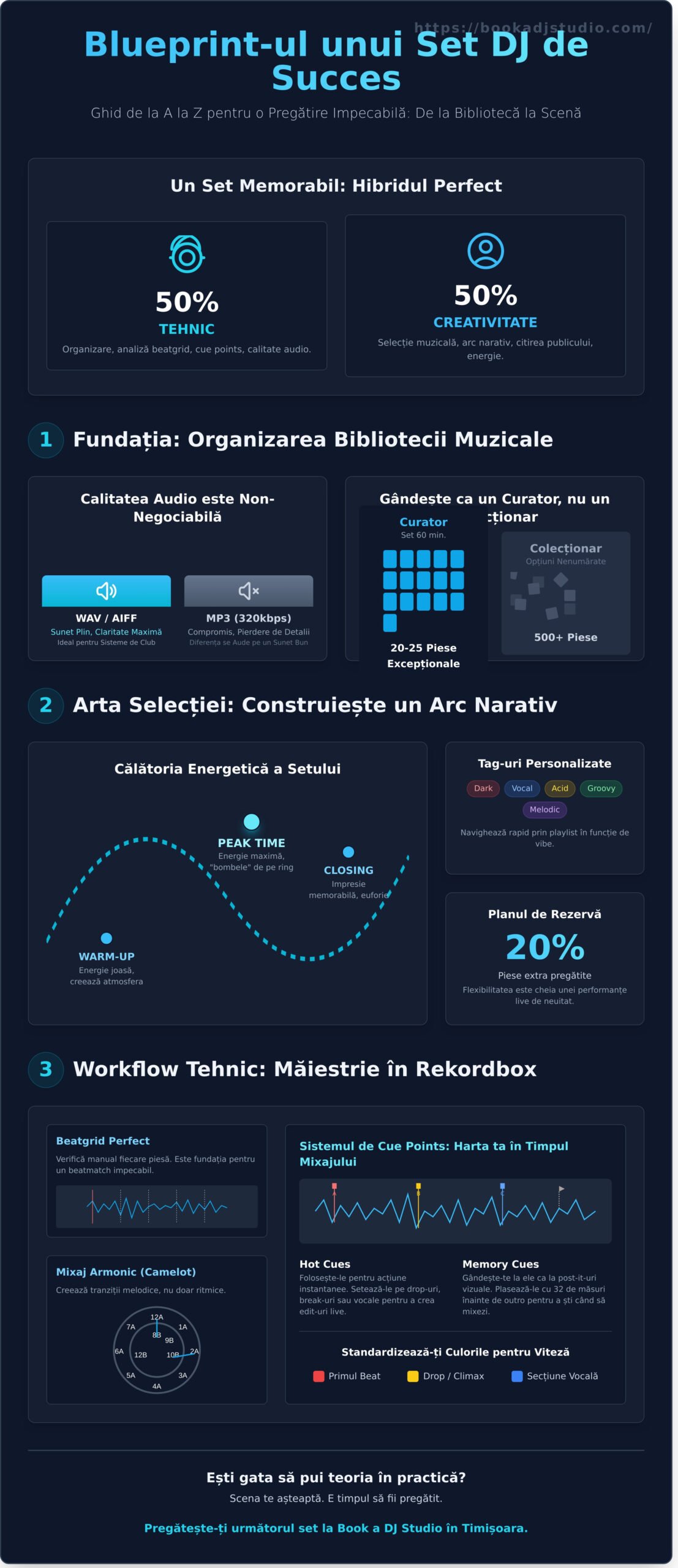 Pregătire Set DJ: Ghidul Complet de la Selecție la Mixaj Pro (2026) - Infographic