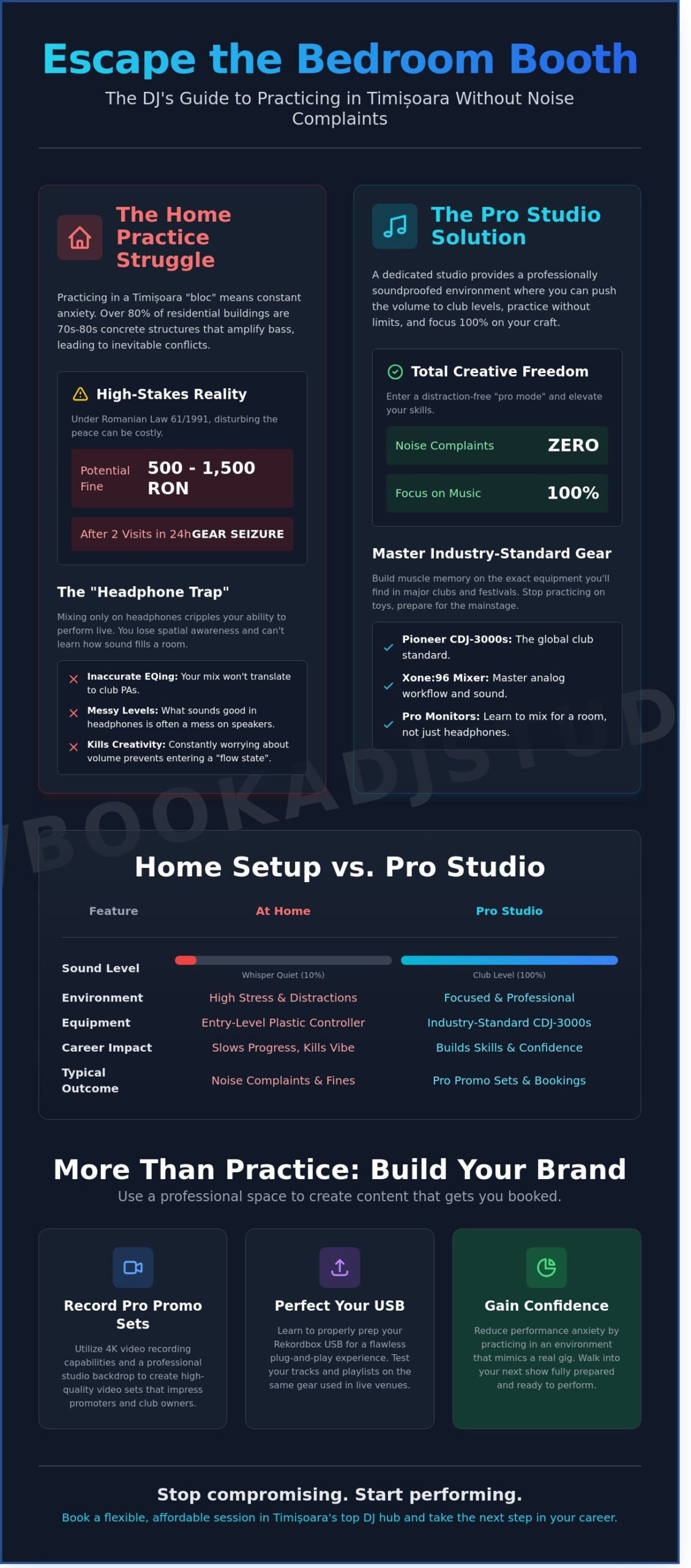 Silent DJ Practice in Timișoara: Master Your Sets Without Noise Complaints - Infographic