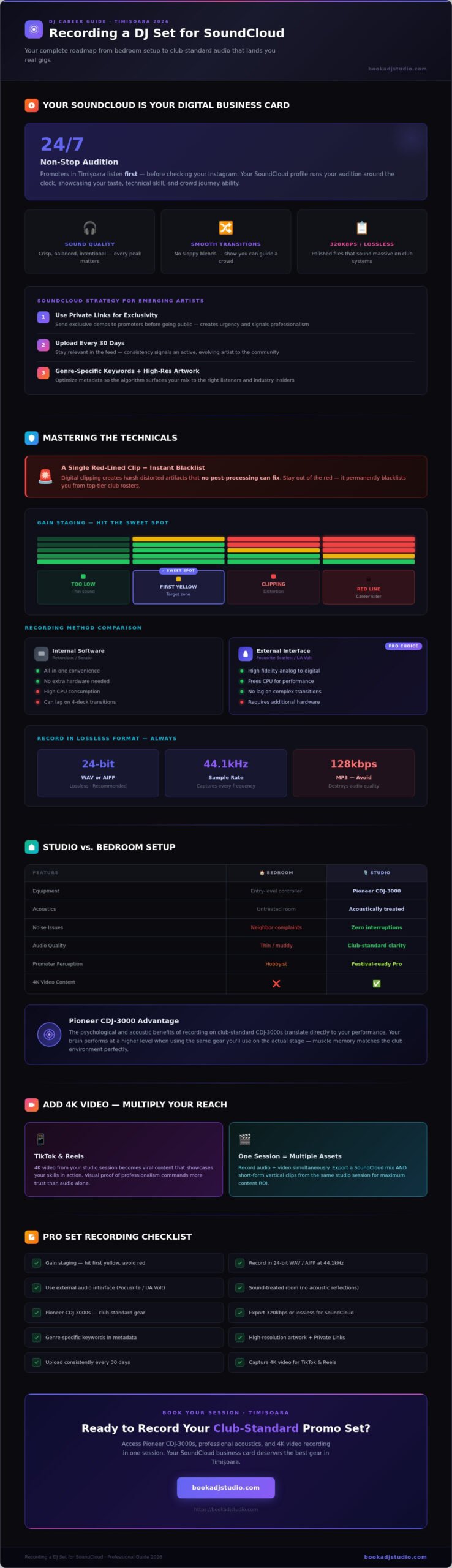 Recording a DJ Set for SoundCloud: The Timișoara Pro Guide (2026) - Infographic